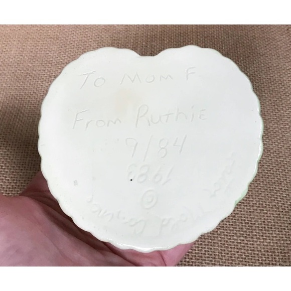 Vintage Handmade Floral Heart Trinket Box Green Trim Victorian Romance Cottage - Picture 7 of 10